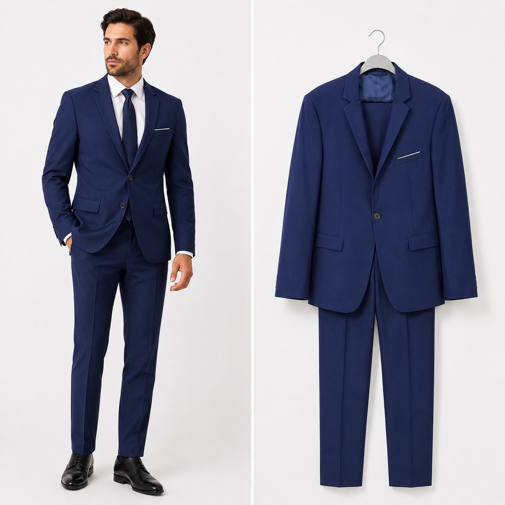 MYS Mens Slim Fit 2 Piece Suit Royal Blue Single Breasted Blazer Pants Set M